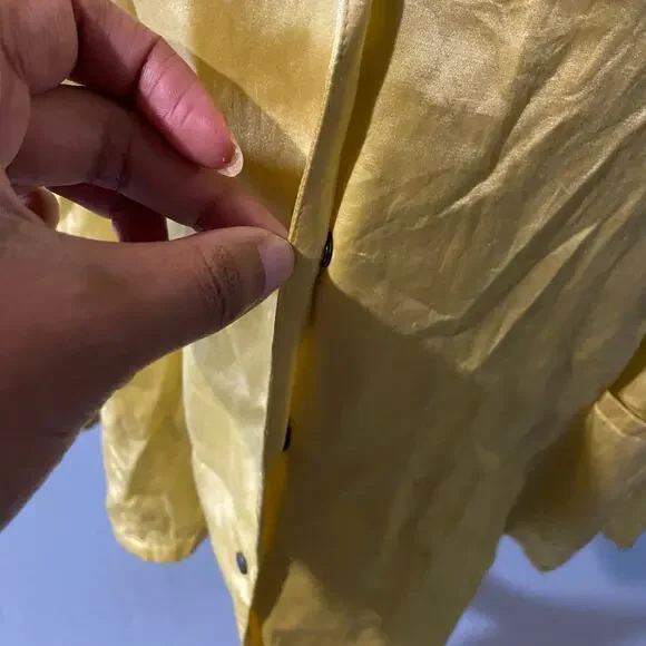 Babette Vintage Yellow Longsleeve Blouse Top with Tie Front Collar, Sz M - Picture 7 of 14